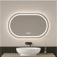 EMKE Badspiegel mit Kalt/Neutral/Warmweiß Licht Beleuchtung Dimmbar Antibeschlag, mit Touchschalter, 3 Lichtfarben dimmbar, Beschlagfrei