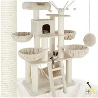 tectake Kratzbaum Katzenbaum Gismo 195 cm Diverse Farben (Beige/Weiß), Vielseitig mit robusten Sisalstangen und Plüschoberfläche