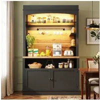 Flieks Küchenbuffet mit LED-Beleuchtung, Gläserhalter und Ablagen (1-St., 107x43x184 cm) Hochschrank Küchenschrank Buffetschrank mit Stauraum Schwarz