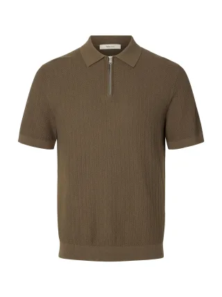 SELECTED MEN - SLMCRAN SS KNIT STRUCTURE ZIP POLO NOOS Chocolate Chip - Gr. - XL