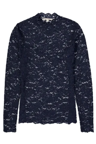 Garcia - Langarmshirt aus Spitze blau - Gr. - XS