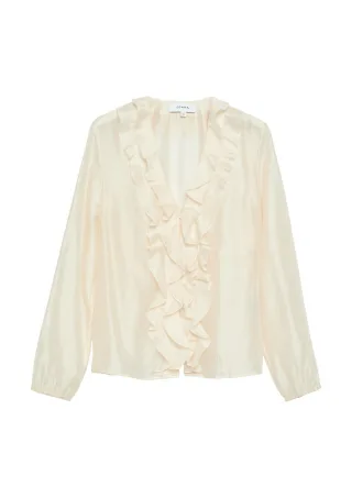 comma - Elegante Rüschenbluse mit V-Ausschnitt beige - Gr. - 42