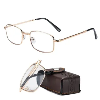 Anti Blue Light Multifocal Reading Glasses, Portable Foldable Presbyopic Glasses for Both Near Far Distances, Gold Frame