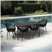 IDIMEX Garten-Essgruppe MARGHERITA, (5-tlg), Balkonmöbel Set 4 Personen Gartenstuhl mit Armlehnen und Tisch Schwarz