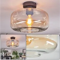 hofstein Deckenleuchte 1-flammige Deckenlampe aus Metall/Glas in Schwarz/Bernsteinfarben/Klar, ohne Leuchtmittel, im Retro/Vintage-Design (Schirm Ø 28 cm), E27