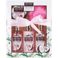 BRUBAKER Pflege-Geschenkset Badeset mit Erdbeeren & Kokosnuss Duft, Beauty Geschenkset, 5-tlg., Frauen Geschenk Set in Sichtfensterbox, Beauty Pflegeset für Damen