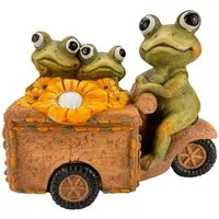 Online-Fuchs Gartenfigur Frosch Bande auf dem Lastenrad für draußen - Deko Figur, inkl. kleiner LED-Solarbeleuchtung
