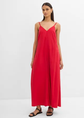 bonprix Jumpsuit mit verstellbaren Trägern aus Viskose-Mix, rot, Gr.48, Jumpsuit in lockerer Passform mit V-Ausschnitt und weitem Bein sowie einem verdecktem Reißverschluss. Verstellbare Doppelträger mithilfe von Knöpfen für eine perfekte Passform an