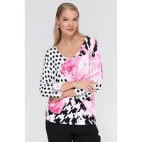 Passioni Strickpullover mit floralem Punkte-Print und Strassdetails