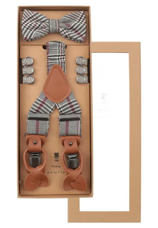 prince bowtie - Set Hosenträger+Fliege Karo m-rot - Gr. - OS