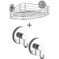 WENKO Eckregal Vacuum-Loc® Modell Bari, 3-tlg., fürs Badezimmer mit 2 Haken, Befestigen ohne Bohren