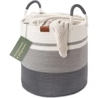 WIESEN.design Wäschekorb EMILIA Ø46xH48 cm 80L, Wäschekorb geflochten aus Baumwolle (faltbarer Wäschekorb, Wäschetonne, laundry basket, Wäschesammler, Aufbewahrungskorb groß, Korb geflochten), inkl. schwerem Wäschesack, gratis Versand
