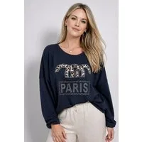 ITALY VIBES Sweatshirt - Langarmshirt - modischer Pullover mit Schriftzug aus Strass - ONE SIZE passt hier Gr. M-XXL