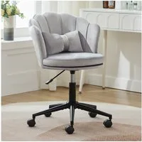 Flieks Drehstuhl mit Rollen Bürostuhl höhenverstellbar (mit schmetterlingsförmiges Lendenkissen und blütenblattförmige Rückenlehne, B55/T62/H73-63 cm), Schminktischstuhl Schreibtischstuhl Ankleidestuhl Samt