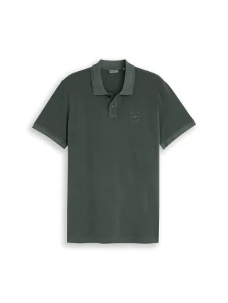 Tom Tailor - Piqué Poloshirt mit Logo-Print darkest olive - Gr. - L