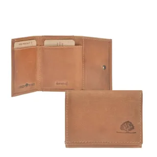 Mini-Geldbörse mit RFID-Schutz aus Leder cognac im Kompaktformat | Greenburry. Kleine Geldbörse bietet sicheren Schutz vor Datendiebstahl auf Reisen.
