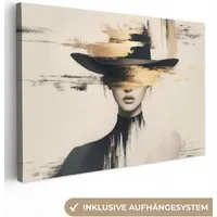 OneMillionCanvasses® Leinwandbild Frau - Hut - Farbe, Fotodruck (1 St), Leinwand Bilder Klein, Wand Dekoration Aesthetic 30x20 cm