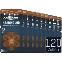 ANSMANN AG Hörgerätebatterien Typ 312 braun, 120 Stück, Zink Luft 1,4V Knopfzelle