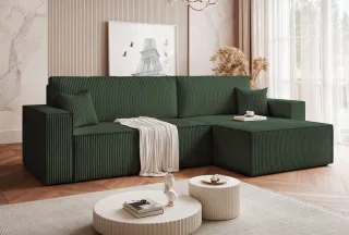 Ecksofa Schlafsofa Sofa ADARA MAX in Stoff Poso Grün Ottomane Rechts