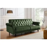 riess-ambiente 3-Sitzer MAISON BELLE AFFAIRE 220cm moosgrün - Samt, Schlaffunktion, Einzelartikel 1 Teile, Federung & verstellbarer Rückenlehne – ideal für Wohn- & Gästezimmer