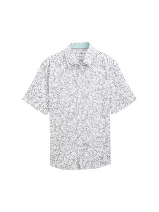Tom Tailor - Regular Fit Kurzarmhemd mit Leinenanteil white outline flower design - Gr. - XL