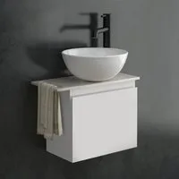 Alpenberger Badmöbel-Set mit Aufsatzwaschbecken Waschtisch mit Unterschrank & Keramikplatte, (Waschbecken Rund mit Nano Beschichtung, Waschbeckenunterschrank klein, hängend), Gäste WC Waschbecken mit Unterschrank Vormontiert