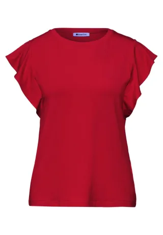 Street One - Shirt mit Rundhals und Volantärmeln rot - Gr. - 34