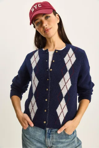 Argyle-Muster-Cardigan mit Knopfverschluss