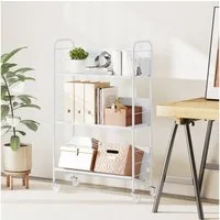 HOMCOM Bücherregal mit 3 Ebenen, Rädern, Mobiles Aufbewahrungsregal 1-tlg., für Schlafzimmer, 69 x 26 x 108 cm, Weiß