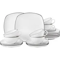 Seltmann Weiden Teeservice Geschirr-Set Lido Black Line (18-tlg), 6 Personen, Porzellan, Tassen, Untertassen, Teller 18 Teile, für 6 Personen, Made in Germany