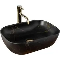 wohnwerk.idee Aufsatzwaschbecken Waschbecken Marmor Schwarz 46,5x33,5cm Belinda Marble Black Matt