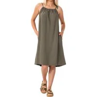 WENOR Sommerkleid aus Leinenmix mit Bindeträgern – luftiges Strandkleid mit Taschen (1-tlg) Bindeträger,seitliche Eingrifftaschen,natürliches Material