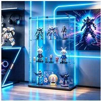 Simurq Glasvitrine Standvitrine mit LED-Streifen, 3 Lagen Glas Vitrinenschrank Stehend (Packung, Glas Holz Vitrine mit 2 Türen,Schloss,78,5x35x124 cm, Sammlervitrine) LED-Beleuchtung, abschließbare glastüren, gehärtetes Glas