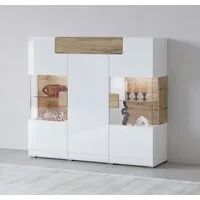 OTTO home Highboard Toledo,Breite 147,5cm,trendige Hochkommode mit 3Türen und Schublade, Hochschrank mit Glas-Partien,stylische Hochglanzfronten