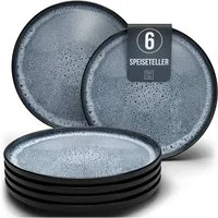 PURE LIVING INTERIOR DESIGN Geschirr-Set Pure Living Speiseteller 6er 26cm »Ibiza«, Steingut, Rauchblau, 6 Personen, Steingut, Mediterrane Handwerksoptik, Reaktive Glasur – jedes Stück einzigartig…