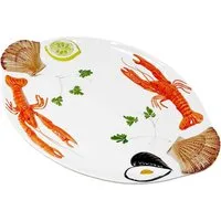 Lashuma Servierplatte Meeresfrüchte, Keramik, (1-tlg., 50 x 32 cm), Handgemachter Fischteller oval mit Relief Dekor