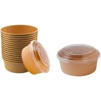 Lauroo Einwegschale Salatschalen mit Deckel Kraftpapier Schalen - 750 ml - 150 Stück, (150-tlg)
