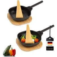 bremermann Grillpfanne Grillpfännchen 2er inkl. Bambus-Untersetzern und Bambus-Schabern, Steingut (2-tlg)