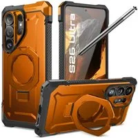 Supcase Handyhülle UB Grip Mag mit Magnetring für Samsung Galaxy S26 Ultra Orange Schwarz 6,9 Zoll, Der Ring dient als Ständer und Fingersicherung zugleich
