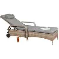 Feel2Home Gartenliege Polyrattan Sonnenliege mit verstellbarer Rückenlehne und Auflage, Stück, Set bestehend aus 1 Sonnenliege inkl. Kissen, Gartenliege mit Rollen, Kopfstütze und verstellbarer Rückenlehne