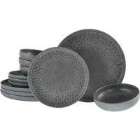 CreaTable Teller-Set Uno Volcano, Teller Set 12-tlg (12-tlg), 4 Personen, Steinzeug, Reaktivglasur, Vintage Style