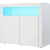 SONNI Highboard Sideboard mit LED Beleuchtung hochglanz Weiß Türkommode 108x40x92 cm