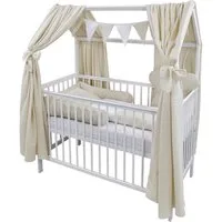 Baby-Delux Komplettbett Hausbett Babybett Komplettset Waffelpique Musselin, 12-tlg., Kinderbett 60x120 cm weiß, Bettset verschiedene Designs