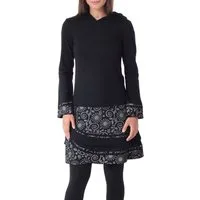 PUREWONDER Sweatkleid Elfenkleid aus Baumwolle mit Zipfelkapuze Nr. 186 Schwarz XXL im Patchwork-Stil
