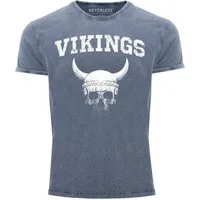 Neverless Print-Shirt Herren Vintage Shirt Wikinger-Helm Skull Totenkopf Printshirt T-Shirt mit Print