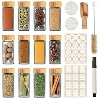 Praknu Gewürzstreuer Gewürzgläser Eckig mit Bambusdeckel - 12er Set - Gewürz Organizer, (12-tlg), 120 ml Gewürz Organizer - Gewürzdosen - Gewürzgläser - Gewürzbehälter
