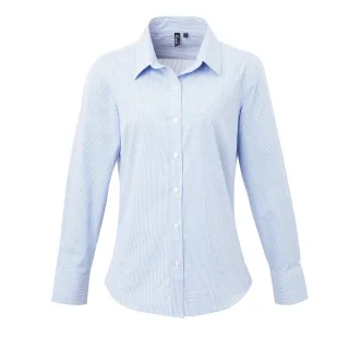 Premier Womens/Ladies Microcheck Langarmhemd (Hellblau/Weiß)