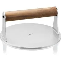 GEFU Burgerpresse Smash-Burgerpresse BBQ mit rutschfestem Walnussholzgriff (1 St), Edelstahl, Holz, glatte Antihaft-Oberfläche, optimale Hitzeverteilung, Ø ca. 16 cm