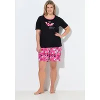 Ulla Popken Pyjama Pyjama Flamingo Rundhals Halbarm Shorts