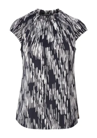 comma - Geraffte Bluse mit All-over-Print blau - Gr. - 44